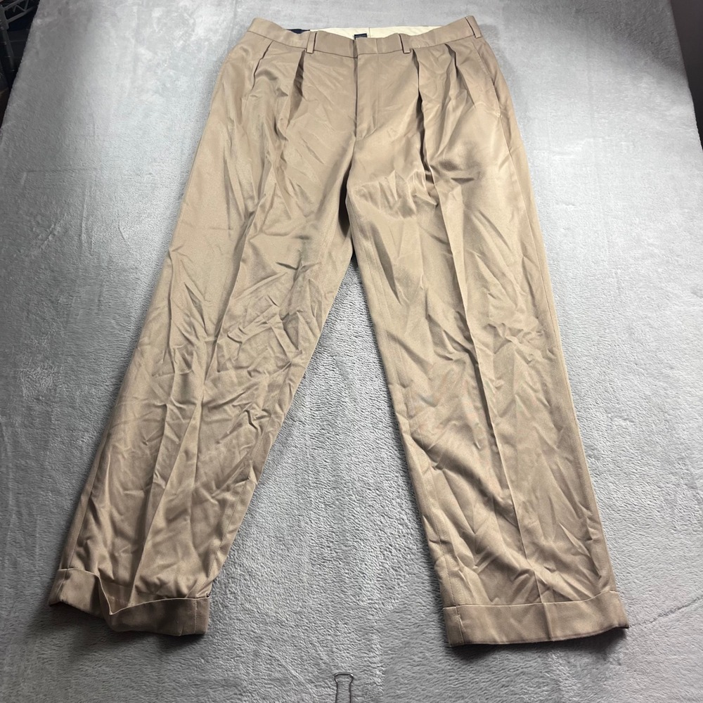 Polo Ralph Lauren Mens 36x30 Pleated Khaki Trousers Tan Cuffed Dress Pants